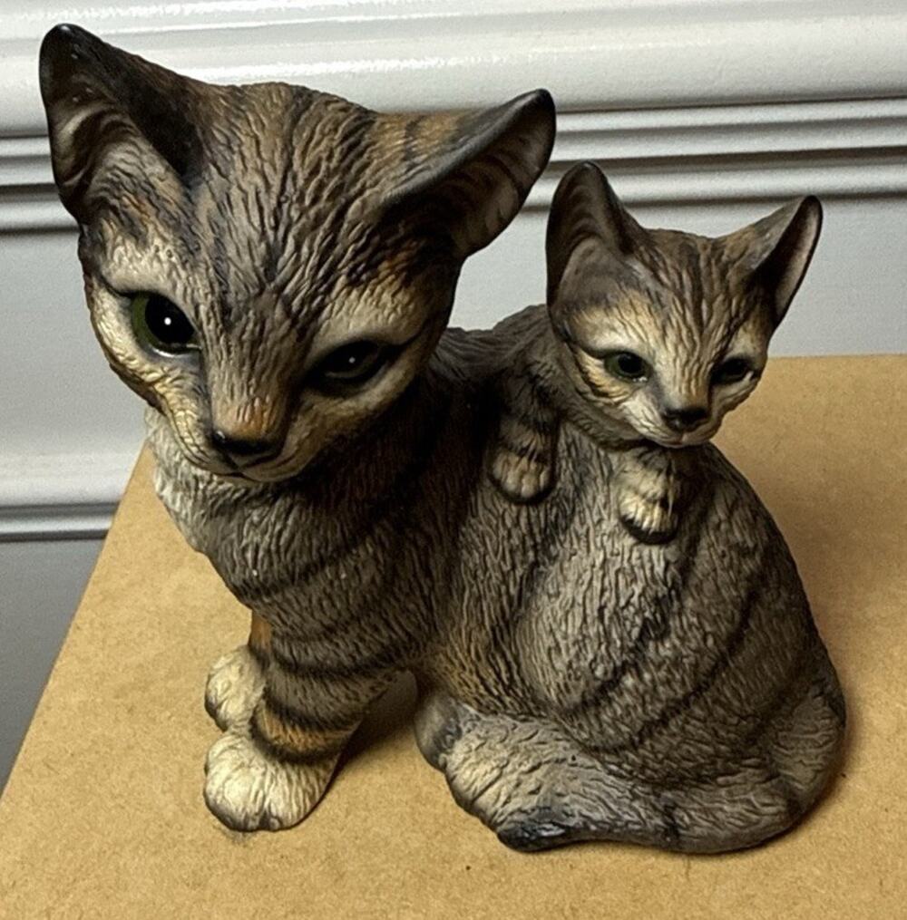 Vintage Harvey Knox Japan Cat & Kitten Figurine Mother Baby Tabby 6.25"